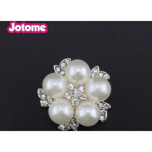 Pearl Flower Crystal Rhinestone Wedding Invitation Card Flatback Button