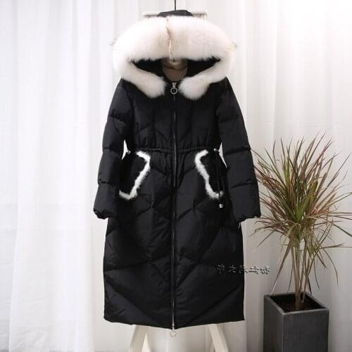 Duck down jacket, women long winter hooded fox fur collar coat, Korean womens jackets, jaqueta Feminina
