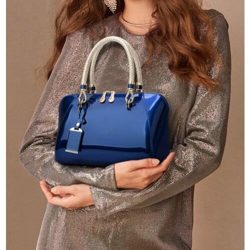 Chuwanglin Womens Patent Leather Boston Bag Solid Color Large Capacity Fashion Handbag Casual Shoulder Diagonal Bag 8311243