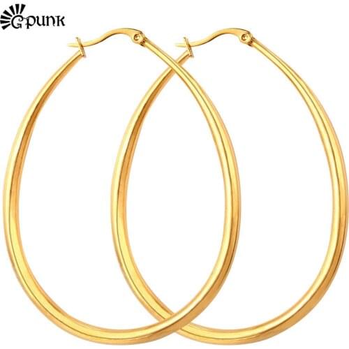 Women Earrings Classic Ellipse Hoop Earrings Wholesale 316L Stainless Steel Never Fade Fashion Jewelry For Women E680G