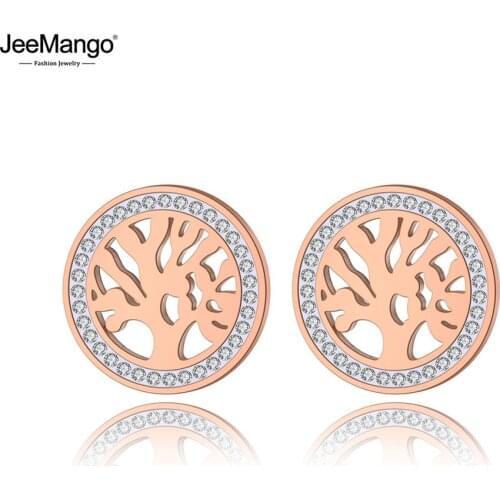 JeeMango Original Design Stainless Steel Flowers Tree Stud Earrings Jewelry Trendy Clay Crystal Plant Earrings For Women JE19281