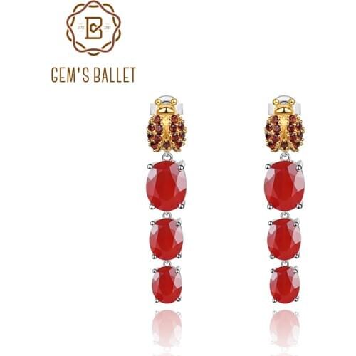 GEMS BALLET 925 Sterling Silver Vintage Red Earrings Natural Agate Gemstone Drop Earrings For Women Wedding Fine Jewelry