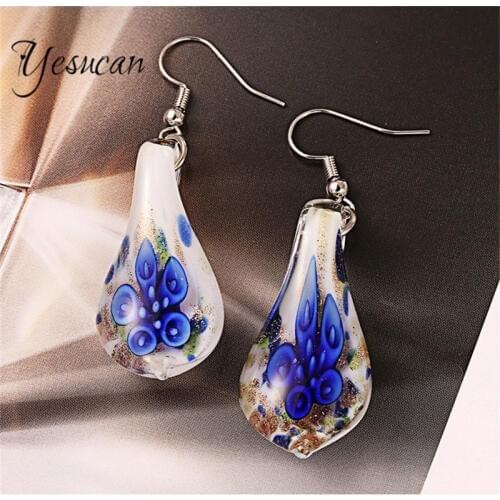 Glass flower drop pendant earrings Water Drop Clear Crystal Earring Dangle Earring Women Fashion Wedding Jewelry Party Jewelry