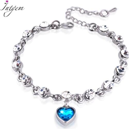 Silver Color Sapphire Bracelet For Women Romantic Heart-shaped Blue Jewelry Pulseira Feminina Kehribar Bizuteria Bracelet Gifts