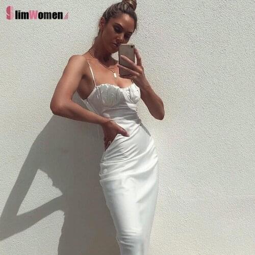 New French Romance Summer Dresses Women Casual Camisole Square Collar Elegant Dresses Ruffles Satin White Midi Dresses Lady 2021