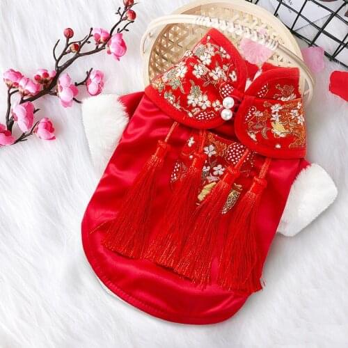 Pet Dog Puppy Winter Chinese Style Embroidery Clothes 2020 New Year Costume Coat cat accessories cat leash cat hat