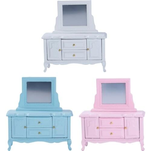 1:12 Scale Wooden Craft Dollhouse Miniature Dressing Table Toy Model Home Bedroom Bath Room Ornaments