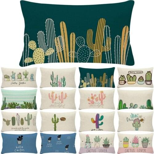 30cm x 50cm Pretty Pillow Cases Washmachine Washable Multi-purpose Polyester Cactus Printing Cushion Cover for Daily Life