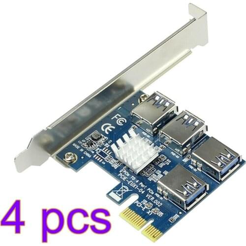 4 Pieces PCIE PCI-E PCI Express Riser Card 1x to 16x 1 to 4 USB 3.0 Slot Multiplier Hub Adapter For Bitcoin Mining BTC Devices