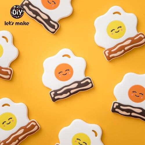 Lets Make 5pcs Poached egg Silicone Baby Teether Teething Toys Cartoon Nursing Tiny Rod Silicone Beads DIY Accessories Pendant