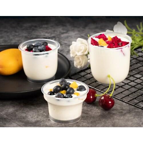50pcs High temperature resistant baking pudding cup 100ml 200ml yogurt disposable thick plastic dessert ice cream cup with lid