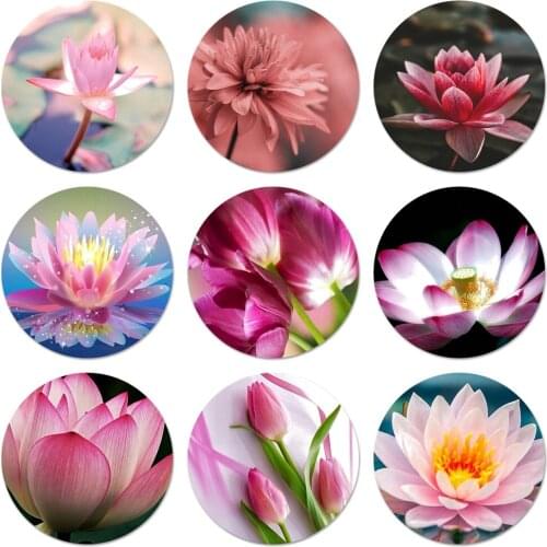 58mm Flower Lotus Tulip DIY Painted Beautiful Badge Brooch Pin Accessories For Clothes Backpack Decoration gift