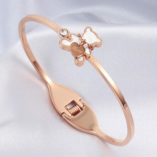 Rose Gold Bear Bracelet For Girl Titanium Steel Jewelry Charm Fashion Simple Open Bracelet Women 2021 Trend Valentines Gift