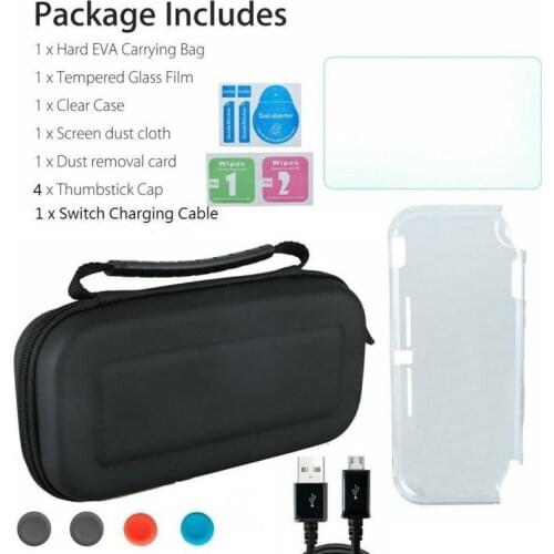 New 6 In 1 Game Accessory Set Black Gray For Switch Lite Carrying Case Bag+silicon Shell Cover+Tempered Glass Protector Cases
