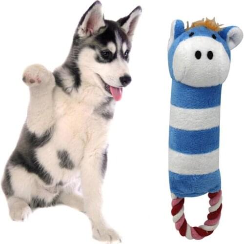 Pet Dog Cats Plush Puppy Cotton Rope Cattle Horse Elephant Plush Doll Squeaky Chew Toy Cartoon Animal Design Entertainment Toy