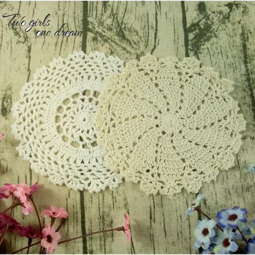 Retro Handmade Crochet Cotton Cup mat Decorative Disc Round Pad Heat Insulation Mat Round Coaster 18cm Shooting Props Doily 24PC