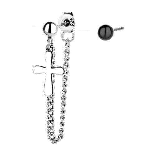 KISSLOVE Asymmetry Silver Cross Chain Drop Earring Cool Punk Vintage Round Bead Earring For Girl Women Earring Fashion Jewelry