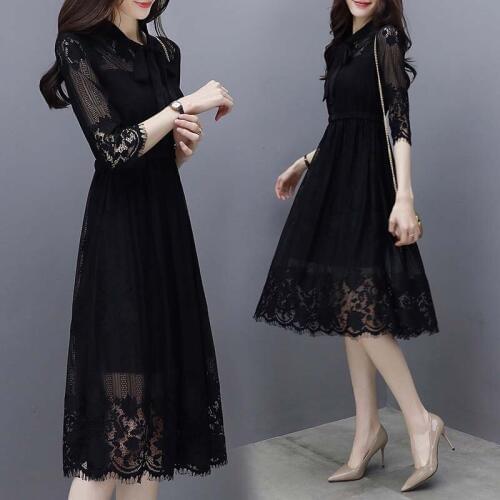 KMETRAM Spring Summer Lace Dress 2020 Vintage Party Black Dress Women Dresses Sexy Midi Dress Elegant Plus Size Vestidos MY2653