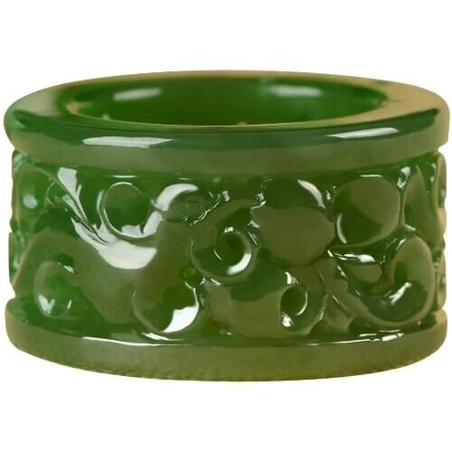 Natural green jade rings jasper jade ring handcarved flower hetian green jade rings jadeite jade ring jade gift brand men ring
