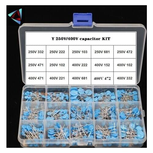 150pcs 15value Safety Y capacitor KIT 400VAC 250VAC 471 102 222M 472M 103M 332 152 681