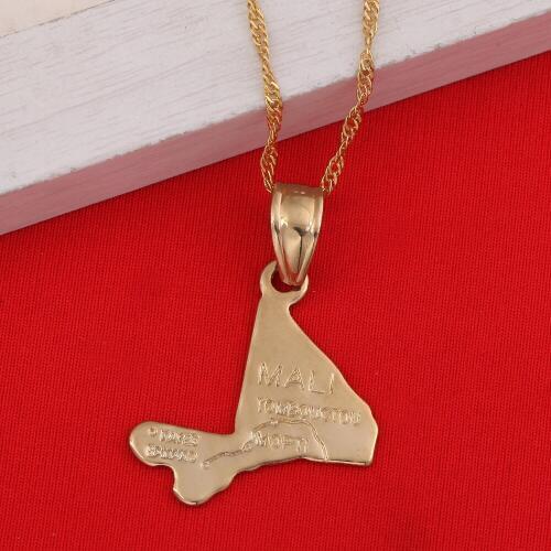 Mali Map Pendant Necklace Chains Yellow Gold Color Jewelry MLI For Women Girl Africa Gift