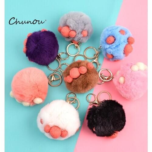 Cute Plush Creative Cat Claw Keychain Fur Ball Pompom Key Chain Women Handbag Car Key Holder Bag Pendant Toys for Kids Gift