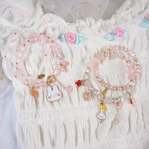 Summer Cute Sweet Pink Bracelet Female Korean Ins Style Cartoon Girlish Rabbit Princess Girlfriends Bracelet