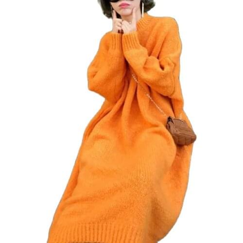 Fashion Autumn And Winter Sweter Mujer 2021 New Lazy Wind Wild Over-The-Knee Sweater Round Neck Pullover Thick Knitted Dress