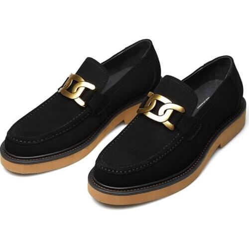 Mens loafers, a thick sole, frosted suede leather feet, buckles