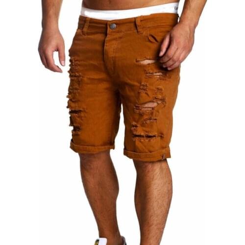 Mens Fashion Men Boy Skinny Straight Short Denim Pants Straight Destroyed Ripped Jeans Shorts Plus Size