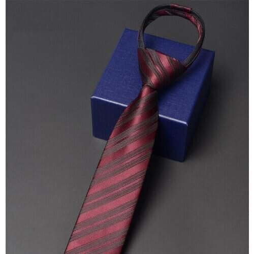 High Quality 6CM Slim Zipper Tie For Men Wedding Party Necktie Fashion Formal Striped Neck Tie Male Business Work Ties Wine Red