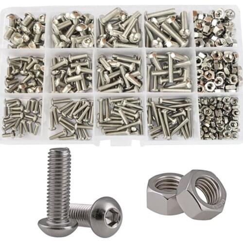 240pcs Stainless Steel Round Head Hexagon Screw Nut Set M4/M5/M6 Hex Socket Cap Head Screws