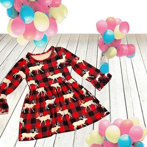 New Xmas Kids Baby Girls Dress Checked Plaid Long Sleeves Cartoon Princess Christmas Tutu Dresses Casual
