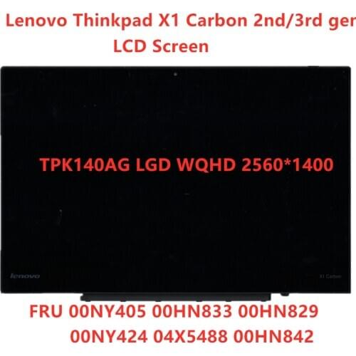 New Original For Lenovo Thinkpad X1 Carbon 2nd 3rd Gen WQHD 2560*1440 LCD Screen 00HN829 00HN833 00HN842 04X5488 00NY424 00NY405