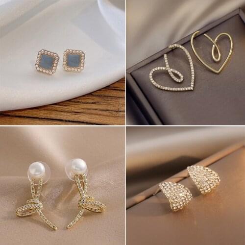 Exaggerated Full Crystal Earrings Hollow Asymmetry Heart Earrings For Women Fashion Korean Jewelry Luxury Sexy Earrings