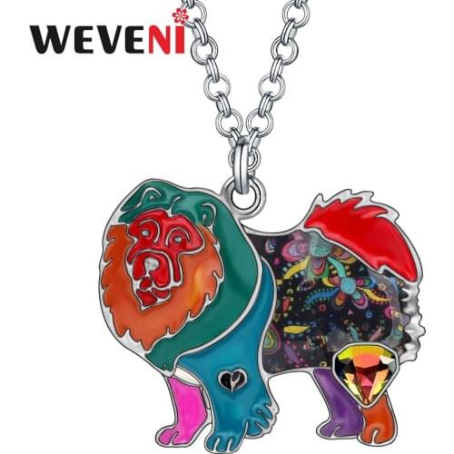 WEVENI Rhinestone Crystal Enamel Alloy Sweet Chow Chow Dogs Necklace Pets Pendant Fashion Jewelry For Women Girls Party Gifts