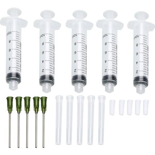 5 Pack 10ml Plastic Syringe With 5pcs 14 ga 1.5 Inch Stainless Steel Blunt Tip Needle & 5pcs Clear Tip Cap Mayitr