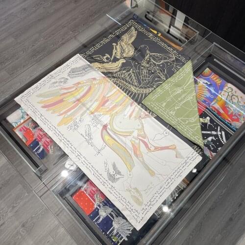 90cm Pegasus Double Sided 100% Silk Scarf Brand Design Hand Rolled Edges Natural Silk Square Scarf Shawl Women Hijab Bandana