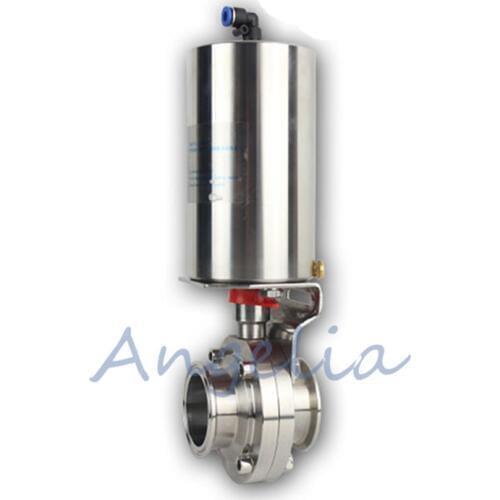 2" Pneumatic Sanitary Butterfly Valve Stainless Steel 304 Tri Clamp Actuator Single Acting