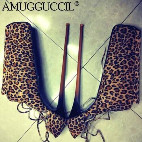 Customize 2020 Newest Plus Big Size 33-49 Leopard Print Lace Up Sexy 30CM High Heel Platform Party Lady Shoes Women Pumps D1363