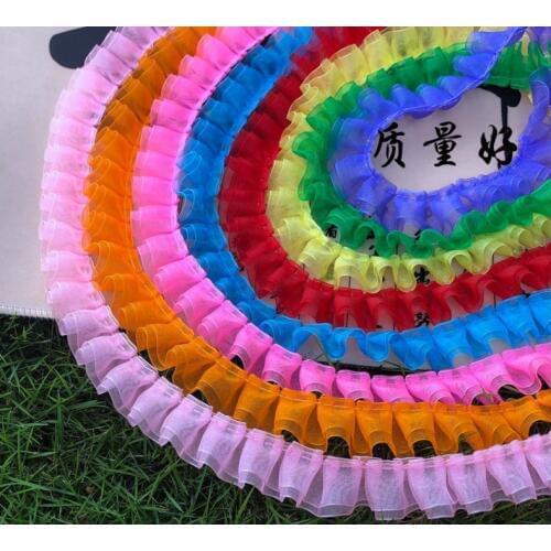 Sell by yard, 8 colors availble, double layer organza pleat trim for wedding dress, ball gown, doll # PT2020002