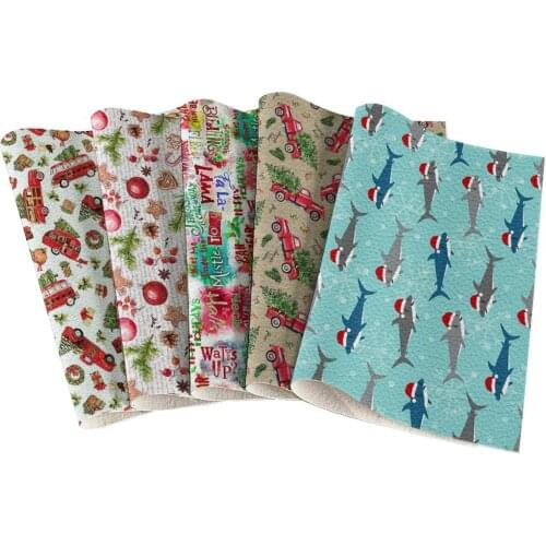 Christmas Theme Faux Leather Piece Floral Lychee Pattern Printing Synthetic Leather Piece Hair Bow Earring Sewing Materi