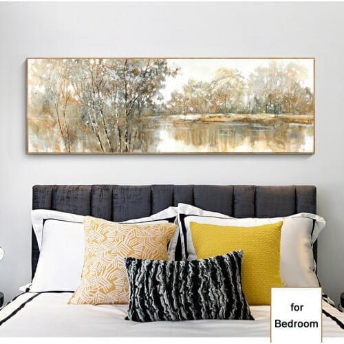 Modern Abstract Landscape Oil Painting Posters and Prints Wall Art Canvas Painting Trees and Lakes Pictures for Living Room