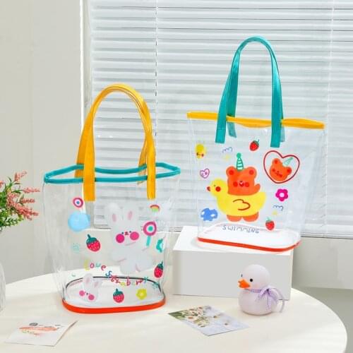 Cartoon Bear Handbag Transparent PVC Portable Mesh Shoulder Bag Student Large Capacity Clear Storage Bag Girls Jelly Beach Bag