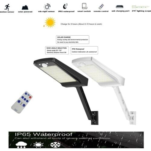 Led Solar Light Outdoor 900LM PIR Motion Sensor Ip65 Waterproof rotable Remote Control street wall garden lamp