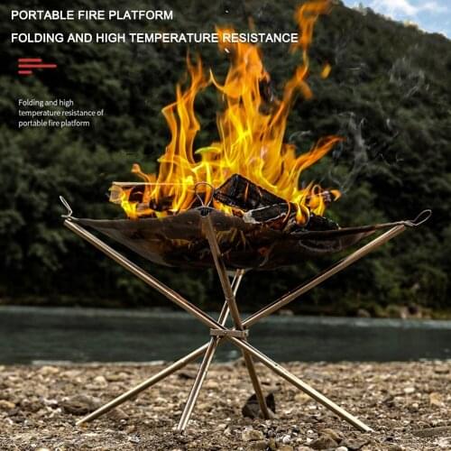 Outdoor Camping Fire Rack Grill Stainless Steel Portable Ultra-light Folding Barbecue Grill Bonfire Stove Wood Stove Grill Net