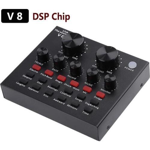 V8 Sound Card Audio USB 5.0 Headset Microphone Webcast Live Sound Card 18 Sound Effects 6 Modes Sound Card for Phone Computer