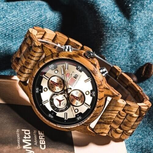 KUNHUANG 2020 High Quality Brand Multifunctional Casual Sports Wooden Watch Mens Fashion Waterproof Calendar Quartz Wristwatch