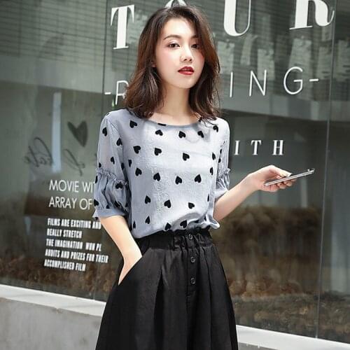 Womens Spring Summer Style Chiffon Blouse Shirt Womens Short Sleeve O-neck Polka Dot Elegant Temperament Casual Tops DD8396