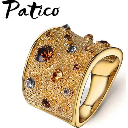 New Statement Creative Women Rings 925 Sterling Silver Metal Knuckle Rings Women Gold Color Rhinestone Party Jewelry Big Size